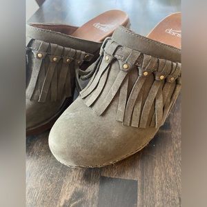 Green/Gray Nubuck Dansko Heeled Clogs